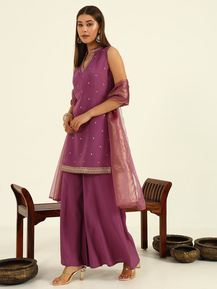 Lavender-Viscose-Chanderi-Straight-3-Piece-Sharara-Set