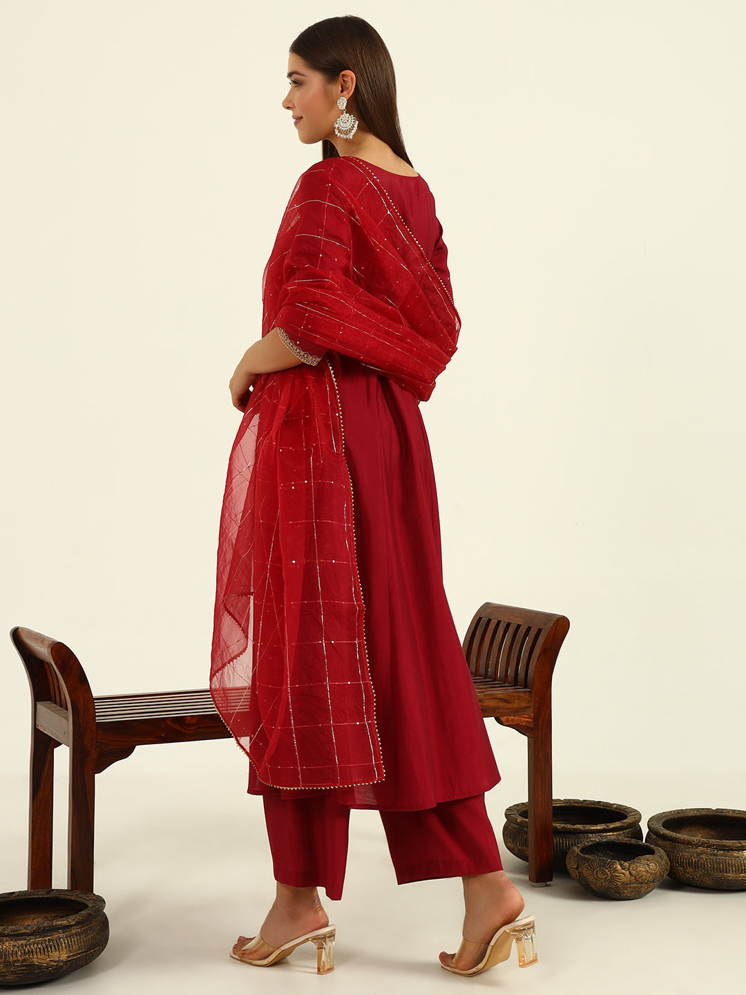 Maroon-Viscose-Chanderi-A-Line-3-Piece-Kurta-Set