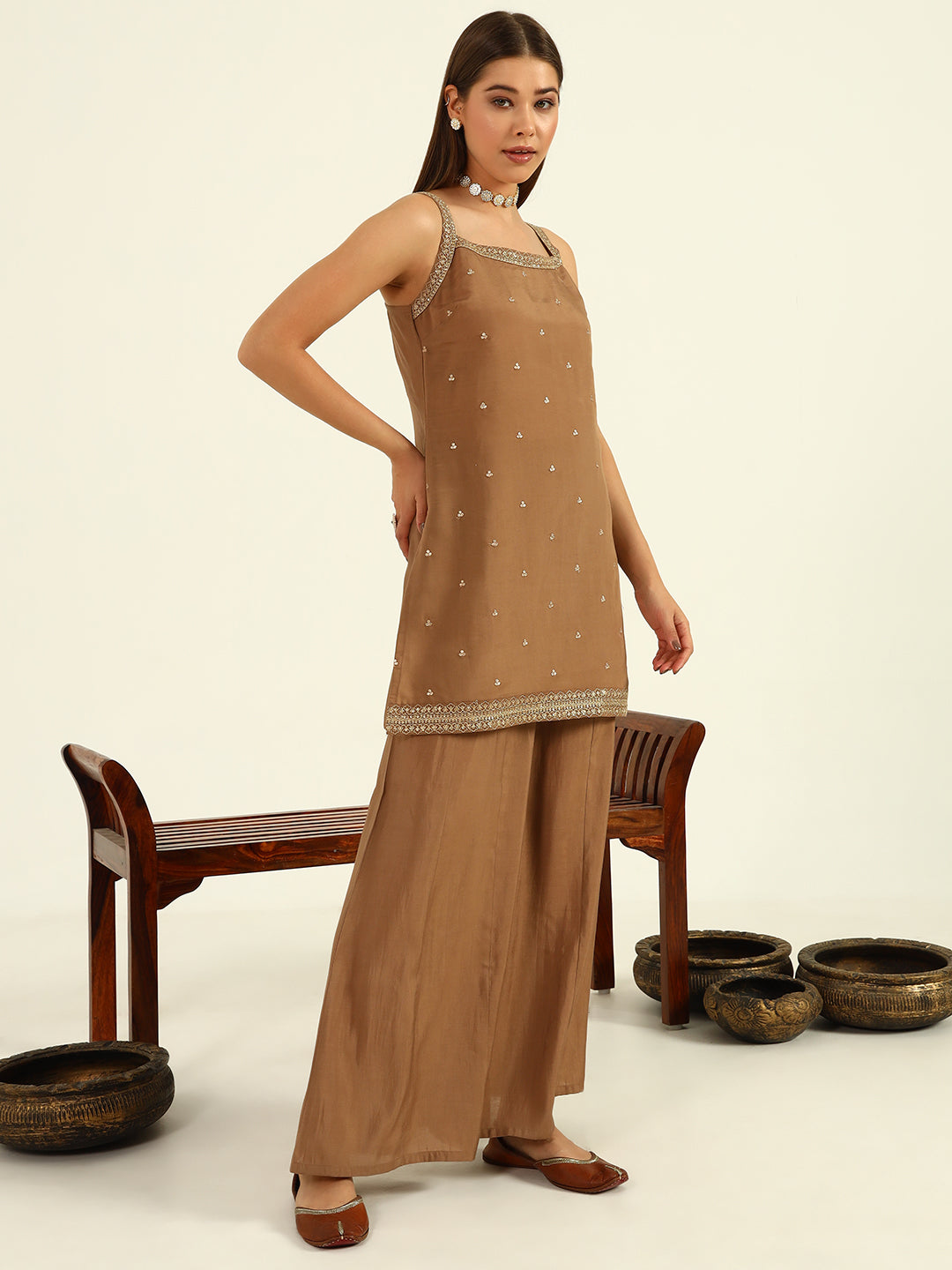 Brown-Viscose-Chanderi-Straight-3-Piece-Sharara-Set