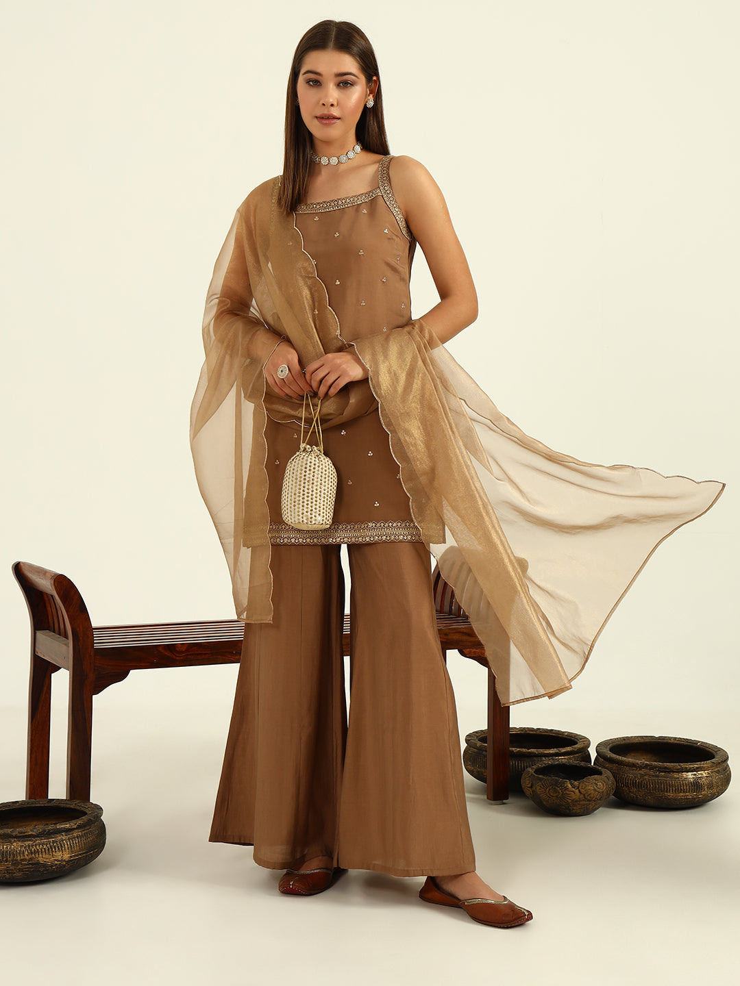 Brown-Viscose-Chanderi-Straight-3-Piece-Sharara-Set