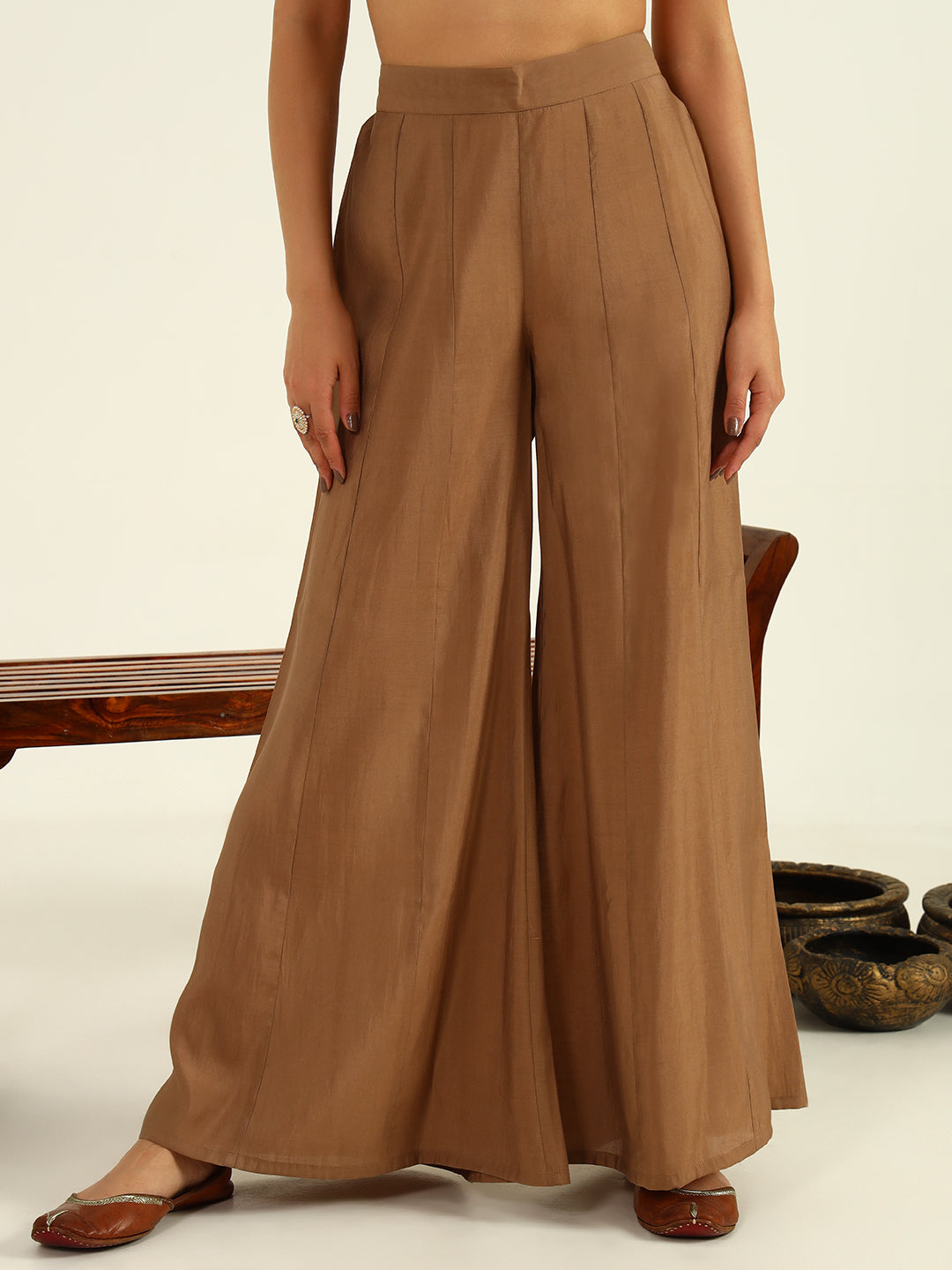 Brown-Viscose-Chanderi-Straight-3-Piece-Sharara-Set