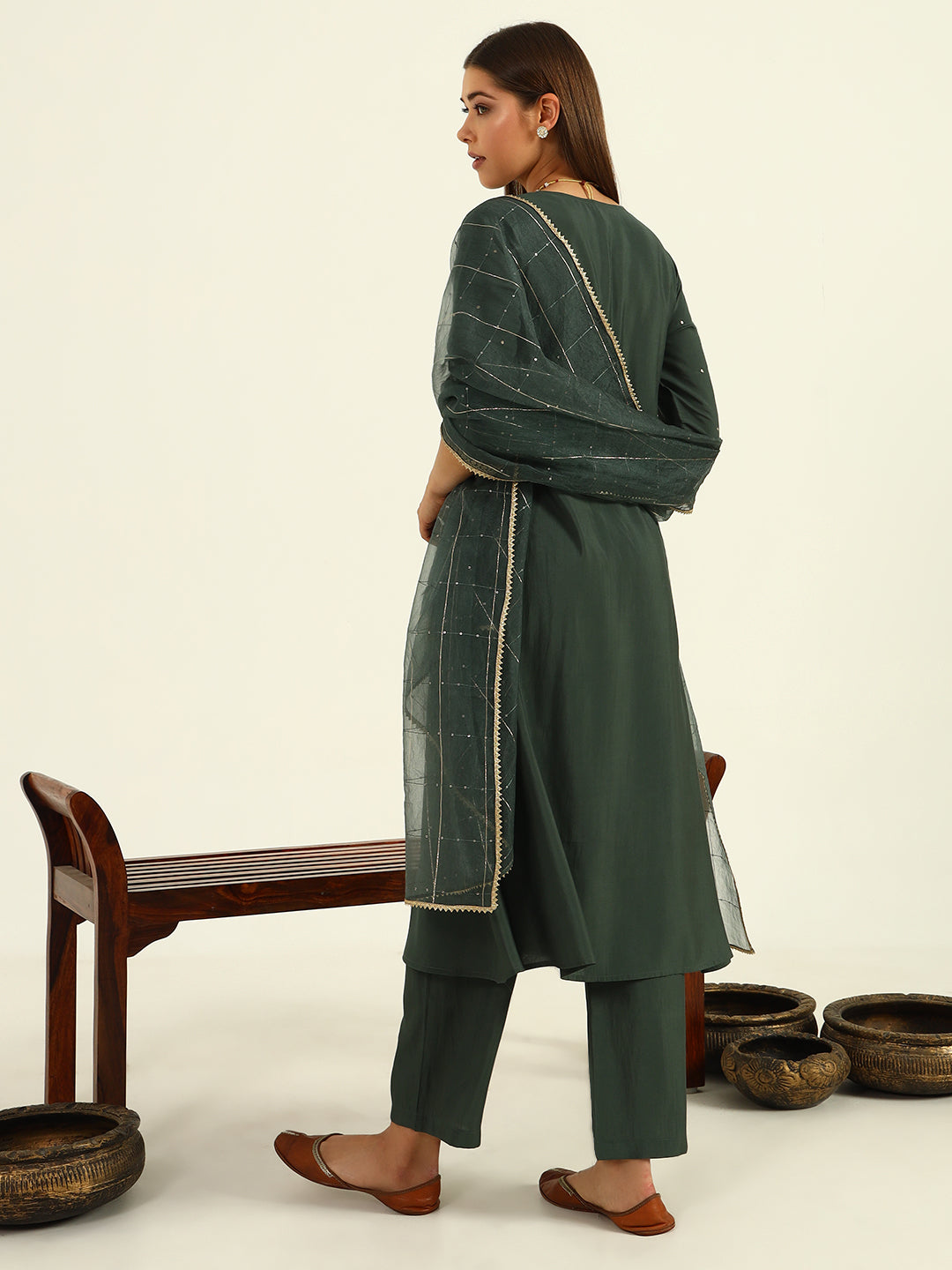 Green-Viscose-Chanderi-A-Line-3-Piece-Kurta-Set