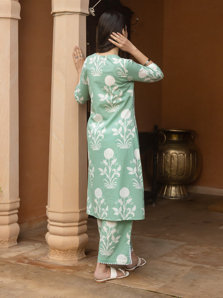 Pista-Green-Cotton-Flared-2-Piece-Kurta-Set