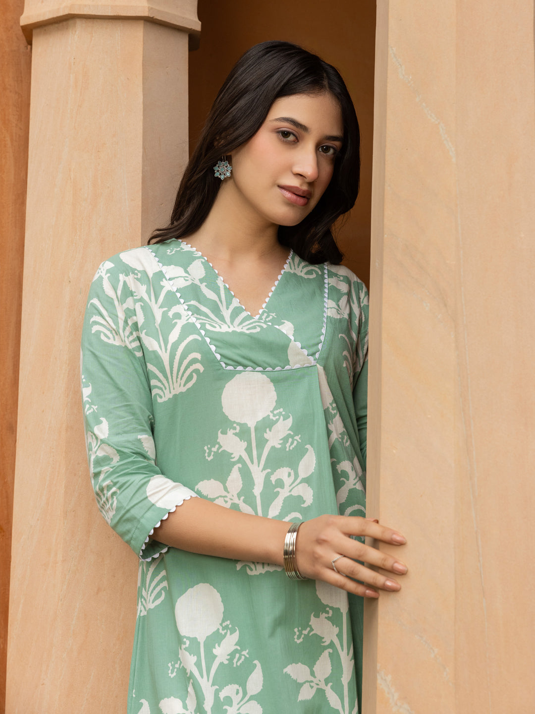 Pista-Green-Cotton-Flared-2-Piece-Kurta-Set