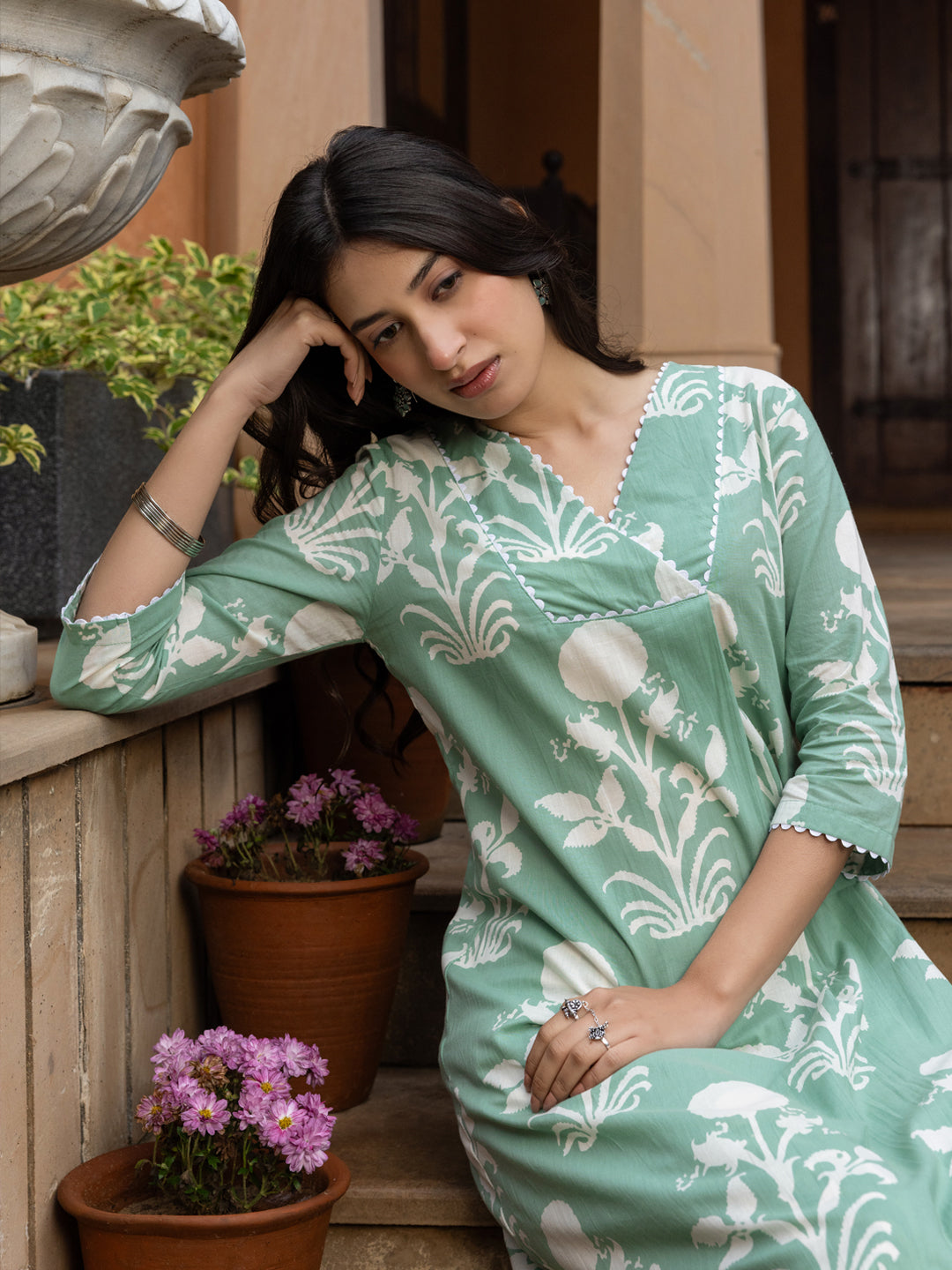 Pista-Green-Cotton-Flared-2-Piece-Kurta-Set
