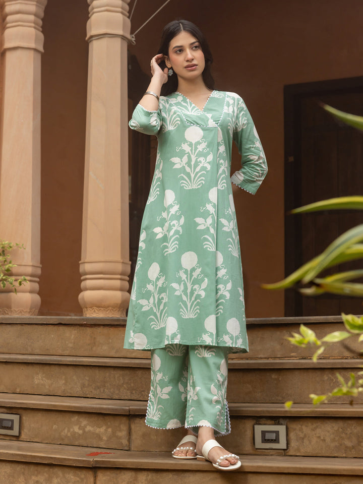 Pista-Green-Cotton-Flared-2-Piece-Kurta-Set