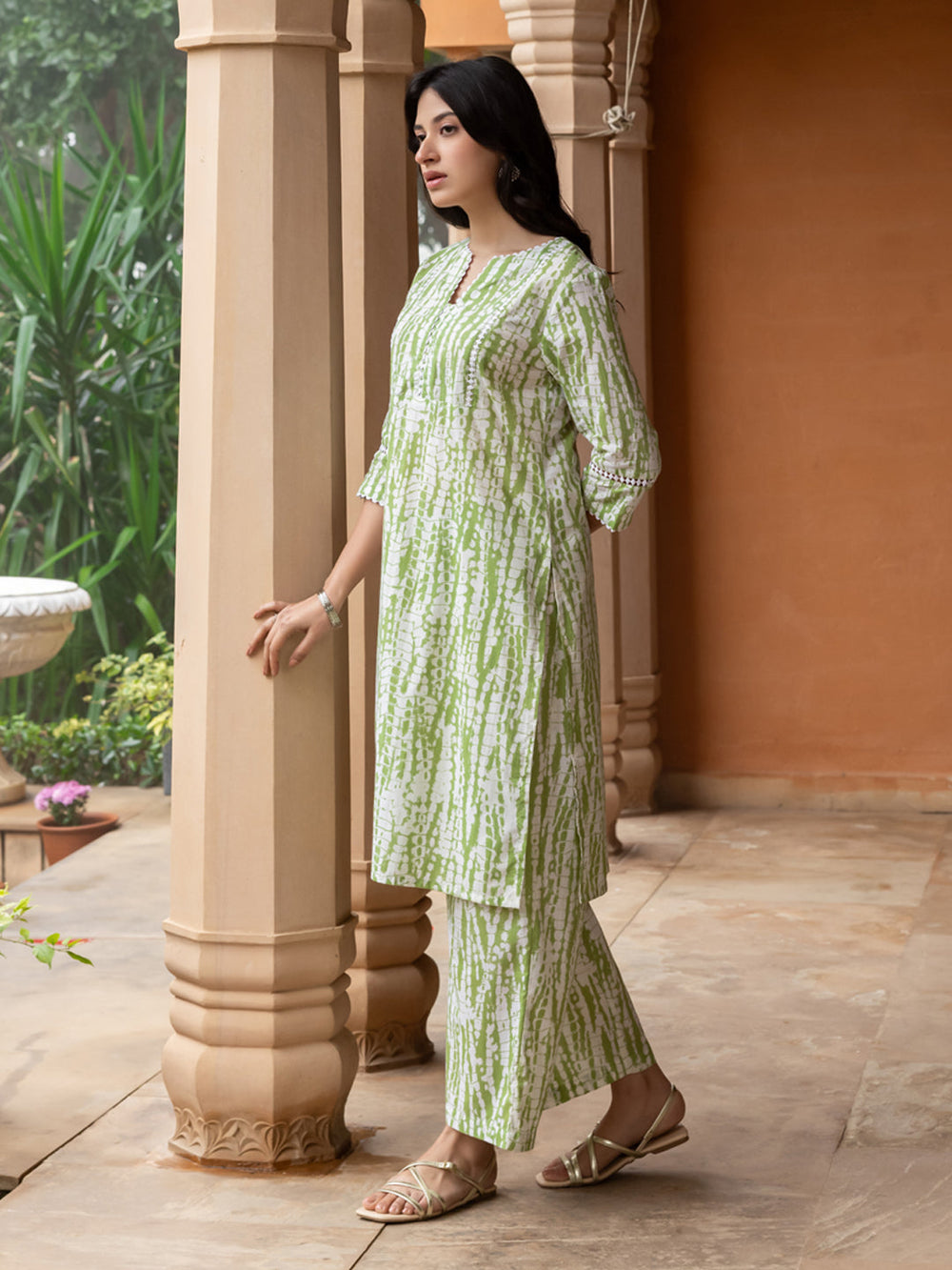 Green-Cotton-Straight-2-Piece-Kurta-Set
