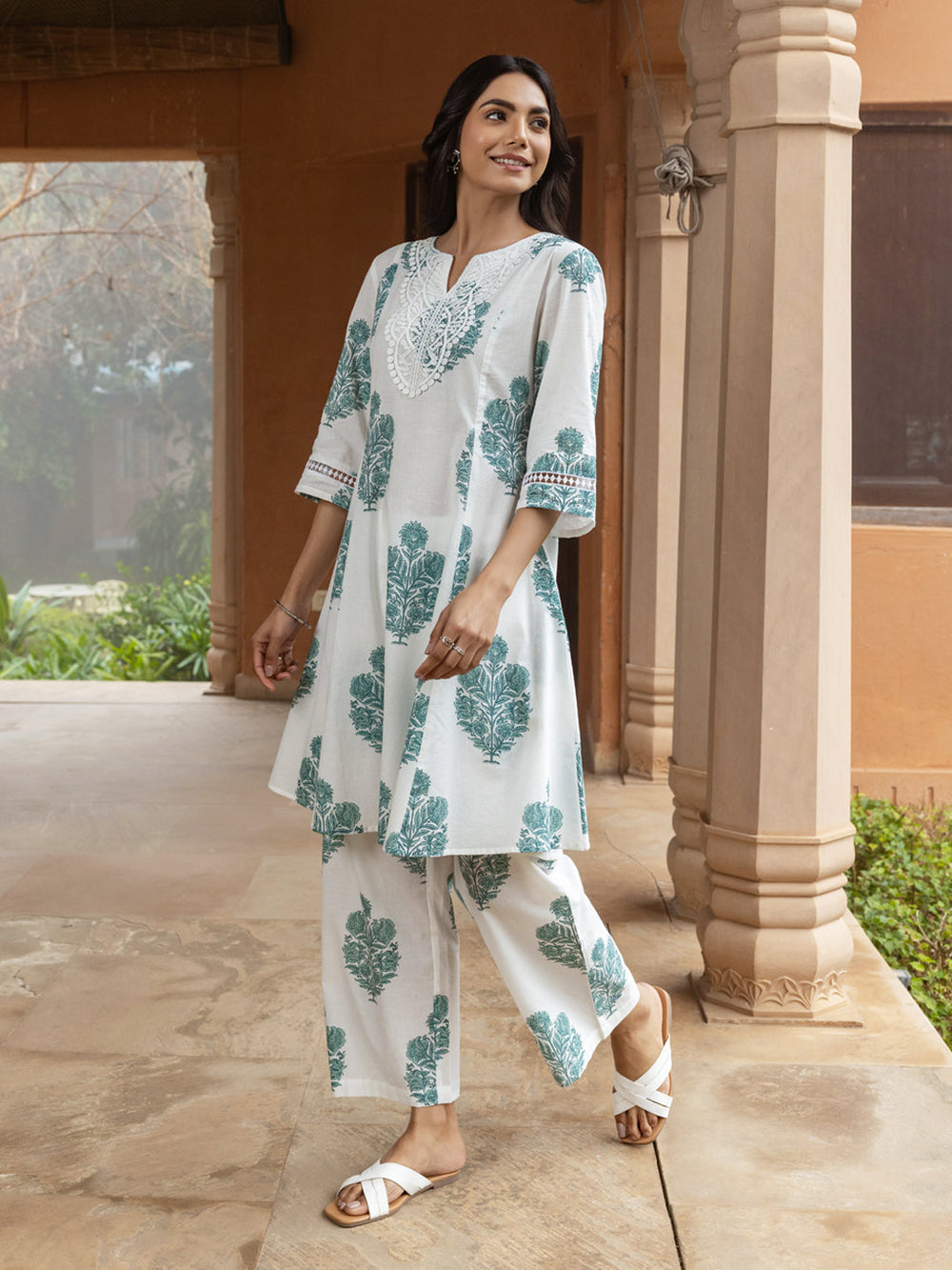 White-Cotton-Flared-2-Piece-Kurta-Set