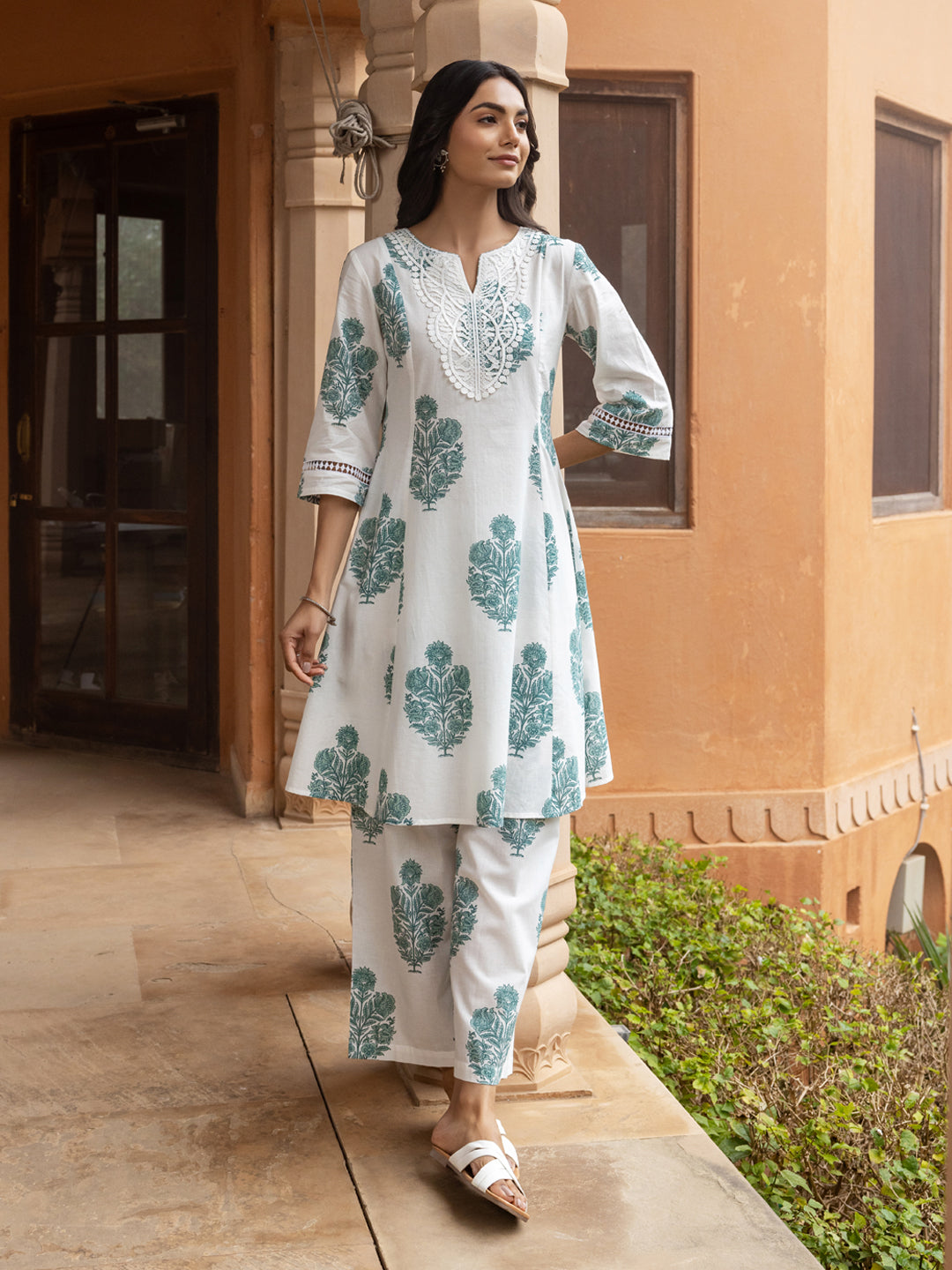 White-Cotton-Flared-2-Piece-Kurta-Set
