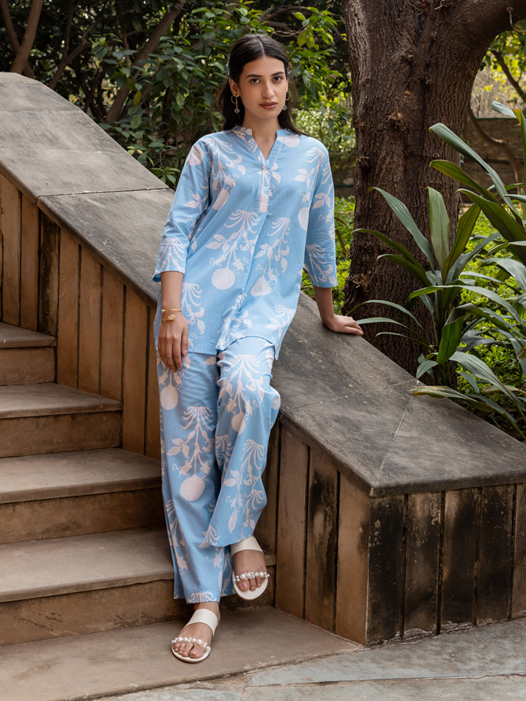 Sky-Blue-Cotton-Printed-Co-Ord-Set