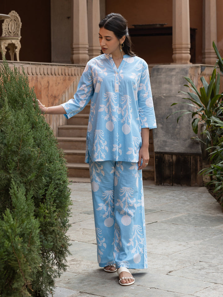 Sky-Blue-Cotton-Printed-Co-Ord-Set