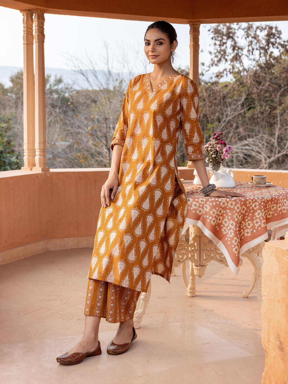 Mustard-Cotton-Printed-Straight-Cut-2-Piece-Kurta-Set