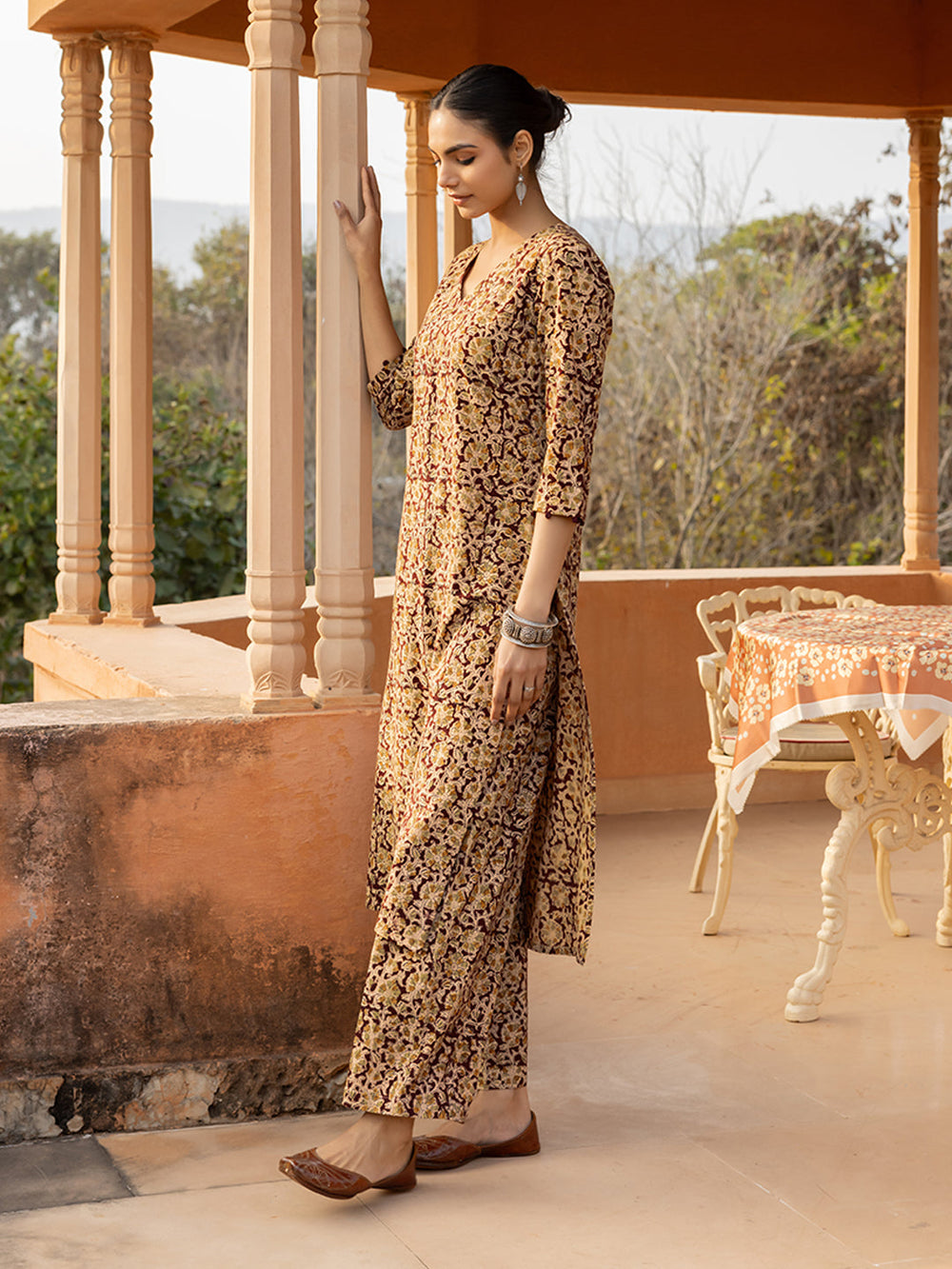 Maroon-Cotton-Floral-Print-Straight-2-Piece-Kurta-Set