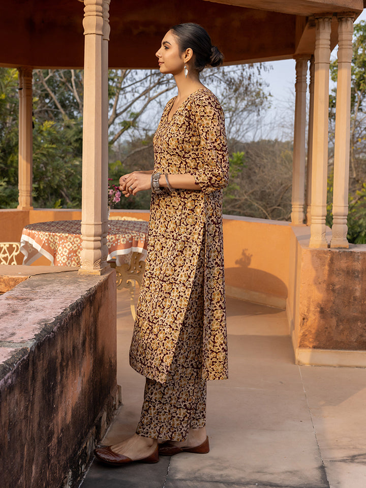 Maroon-Cotton-Floral-Print-Straight-2-Piece-Kurta-Set