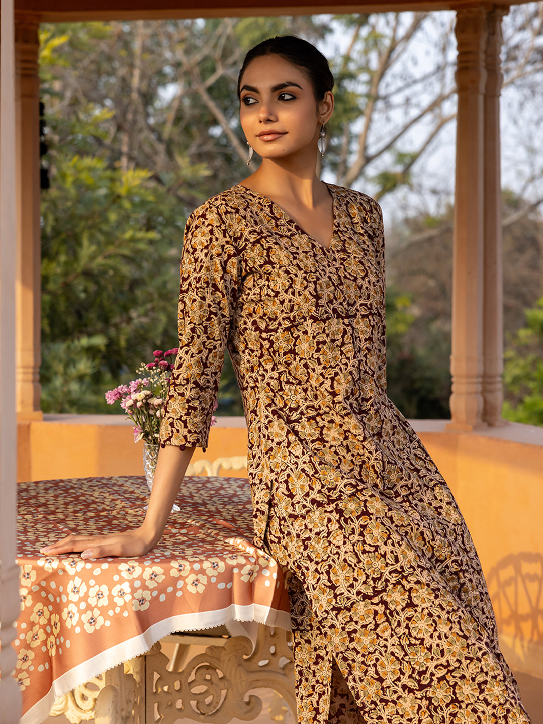 Maroon-Cotton-Floral-Print-Straight-2-Piece-Kurta-Set