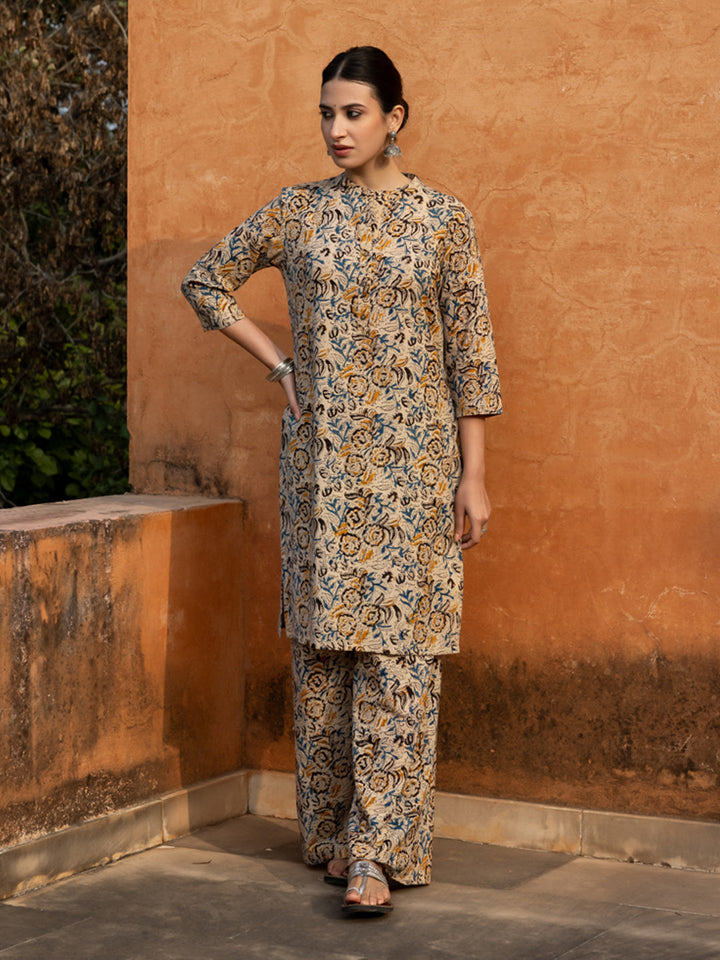 Beige-Cotton-Floral-Print-Straight-2-Piece-Kurta-Set