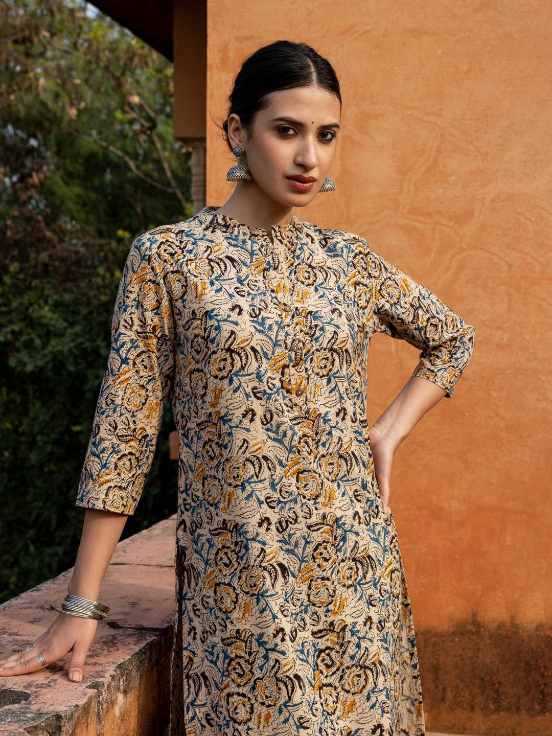 Beige-Cotton-Floral-Print-Straight-2-Piece-Kurta-Set