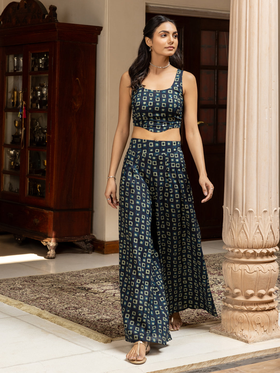 Navy-Blue-Cotton-Geometric-Print-Co-Ord-Set