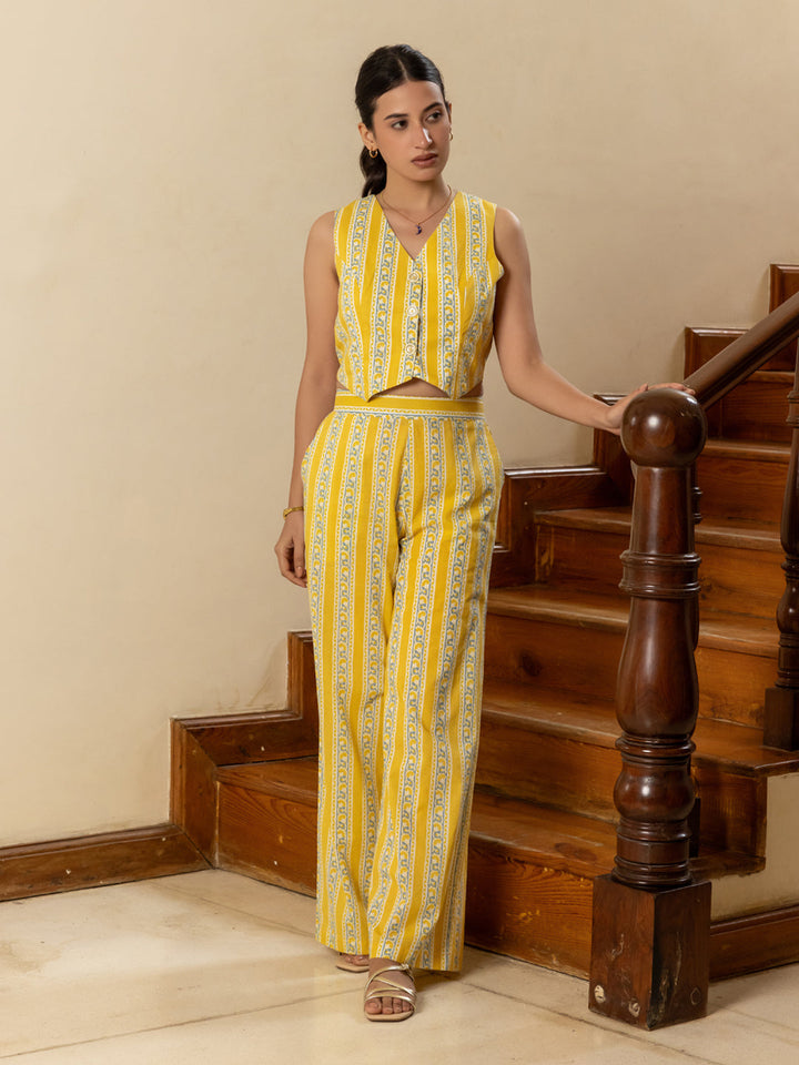 Yellow-Cotton-Printed-Crop-Top-Co-Ord-Set