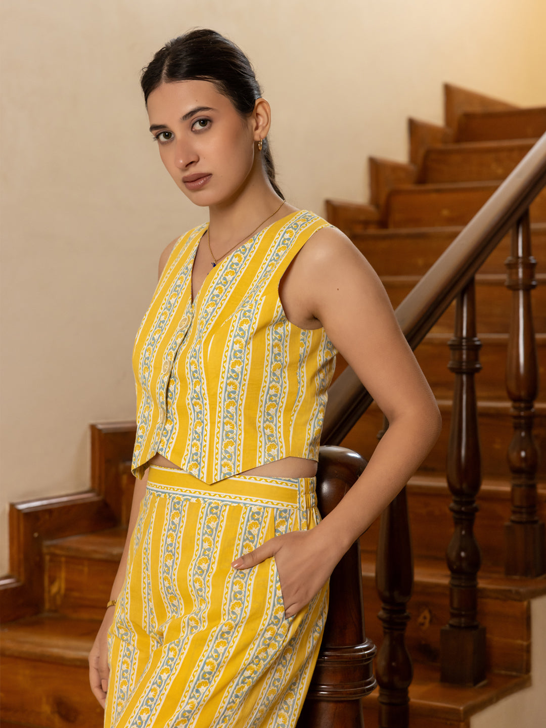 Yellow-Cotton-Printed-Crop-Top-Co-Ord-Set