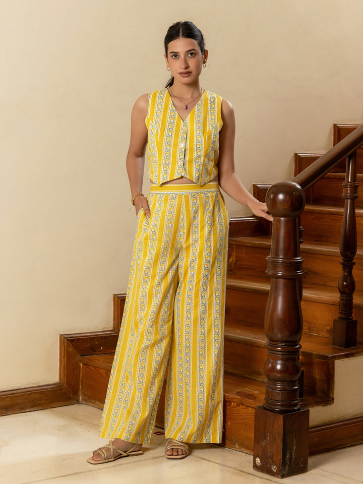Yellow-Cotton-Printed-Crop-Top-Co-Ord-Set