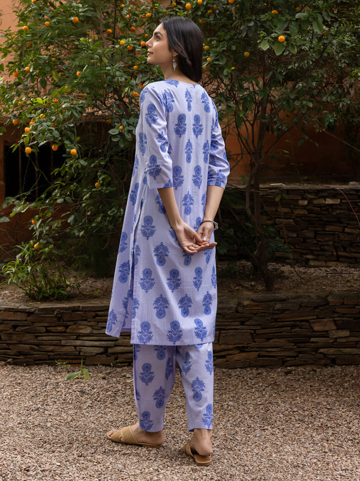 Blue-Cotton-Flared-2-Piece-Kurta-Set