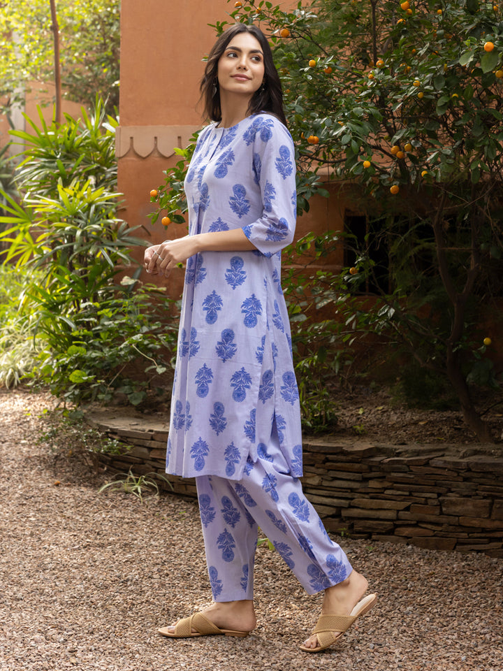 Blue-Cotton-Flared-2-Piece-Kurta-Set