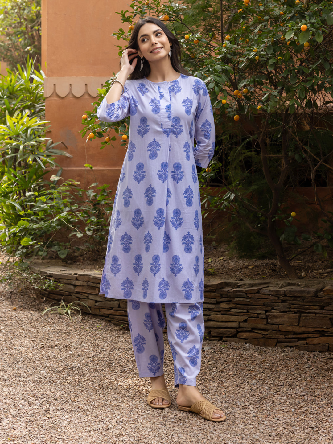 Blue-Cotton-Flared-2-Piece-Kurta-Set