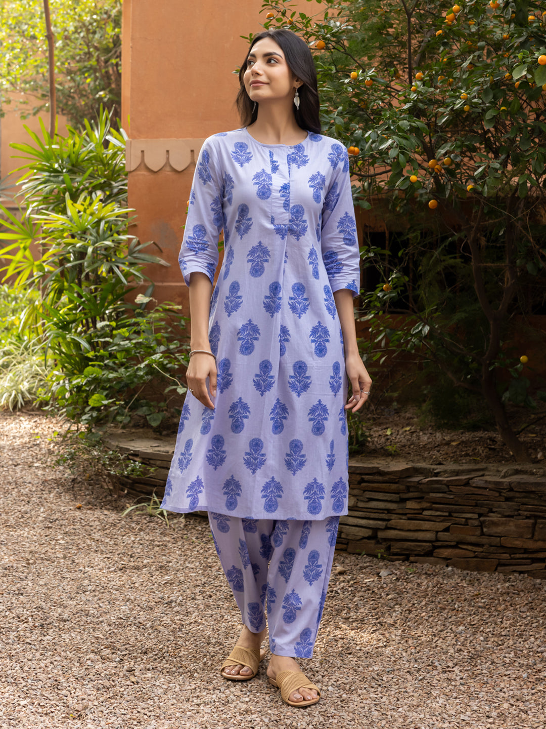 Blue-Cotton-Flared-2-Piece-Kurta-Set