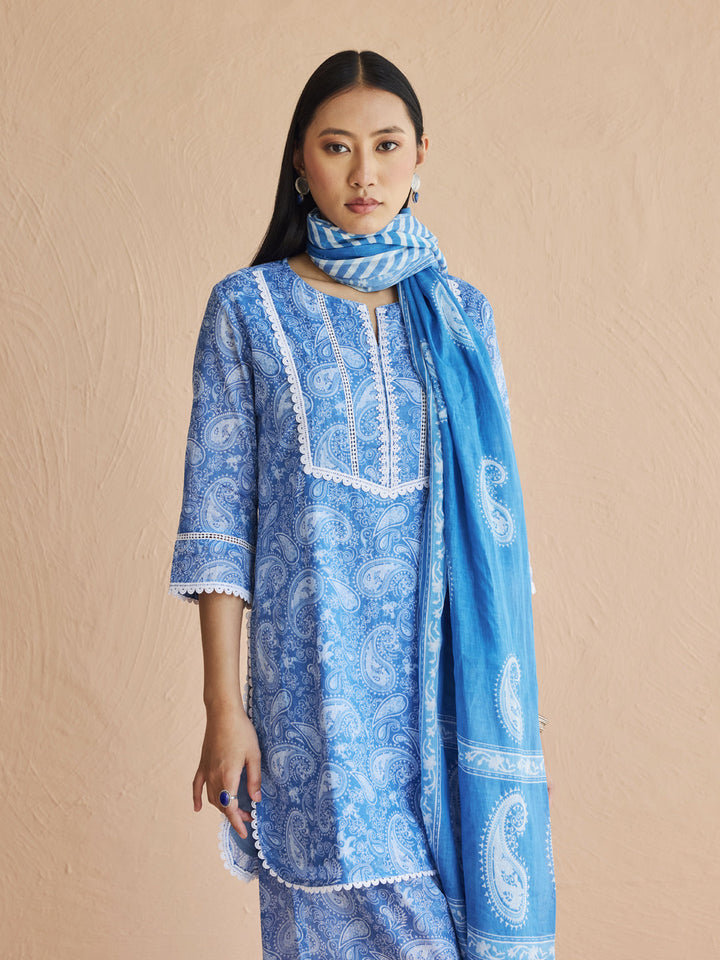Blue-Cotton-Paisley-Printed-3-Piece-Kurta-Set