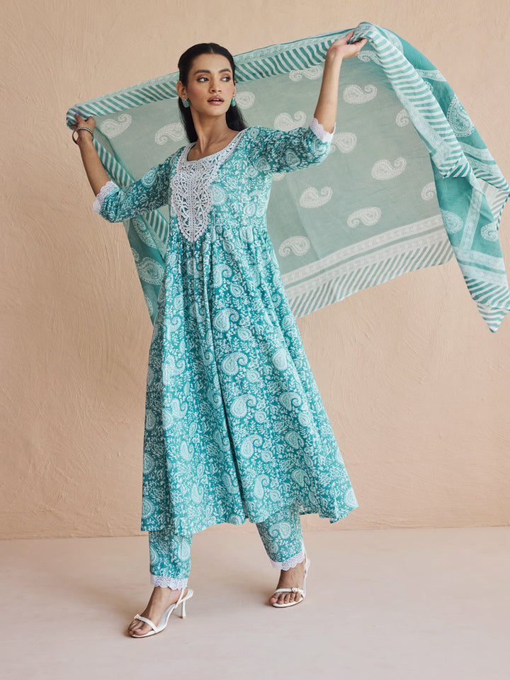 Sky-Blue-Cotton-Firozi-Printed-Anarkali-3-Piece-Kurta-Set