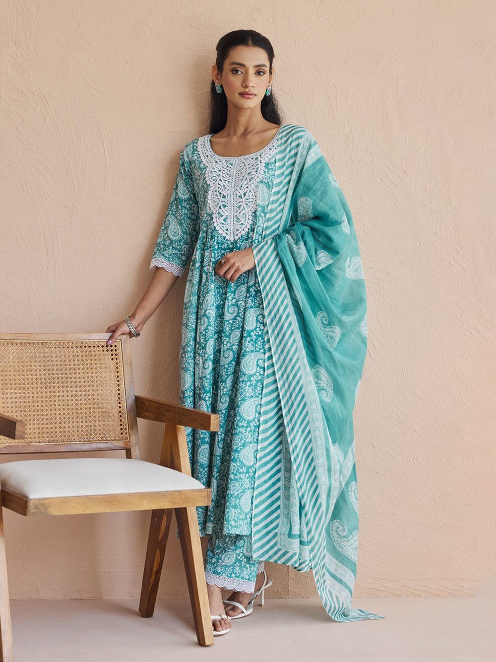 Sky-Blue-Cotton-Firozi-Printed-Anarkali-3-Piece-Kurta-Set