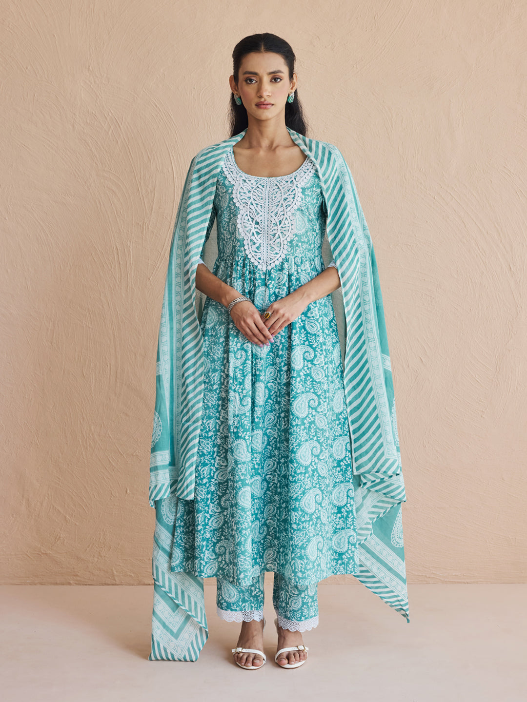 Sky-Blue-Cotton-Firozi-Printed-Anarkali-3-Piece-Kurta-Set