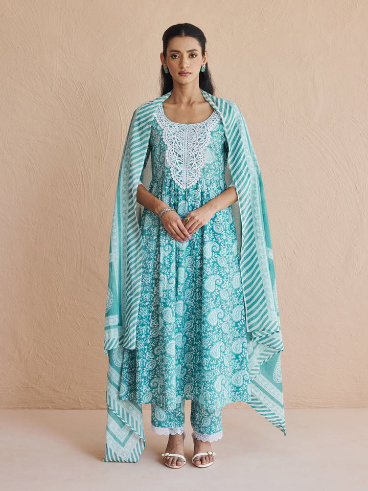Sky-Blue-Cotton-Firozi-Printed-Anarkali-3-Piece-Kurta-Set