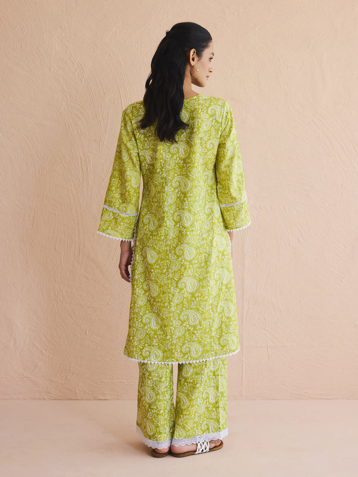 Lime-Green-Cotton-Paisley-Printed-Straight-2-Piece-Kurta-Set