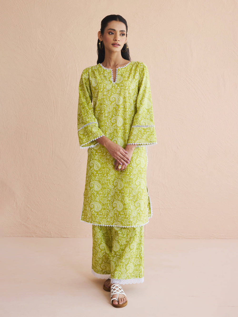 Lime-Green-Cotton-Paisley-Printed-Straight-2-Piece-Kurta-Set