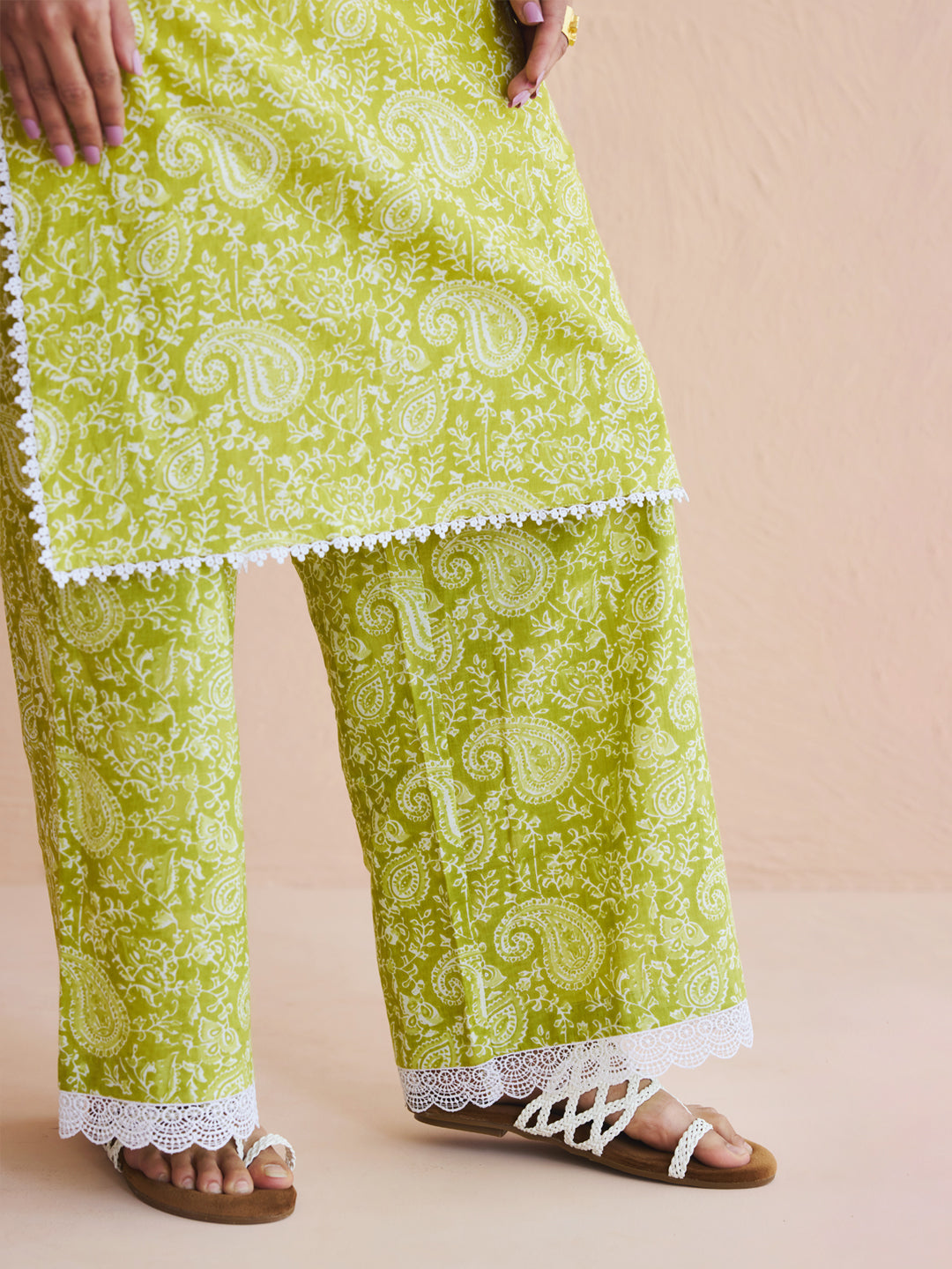 Lime-Green-Cotton-Paisley-Printed-Straight-2-Piece-Kurta-Set