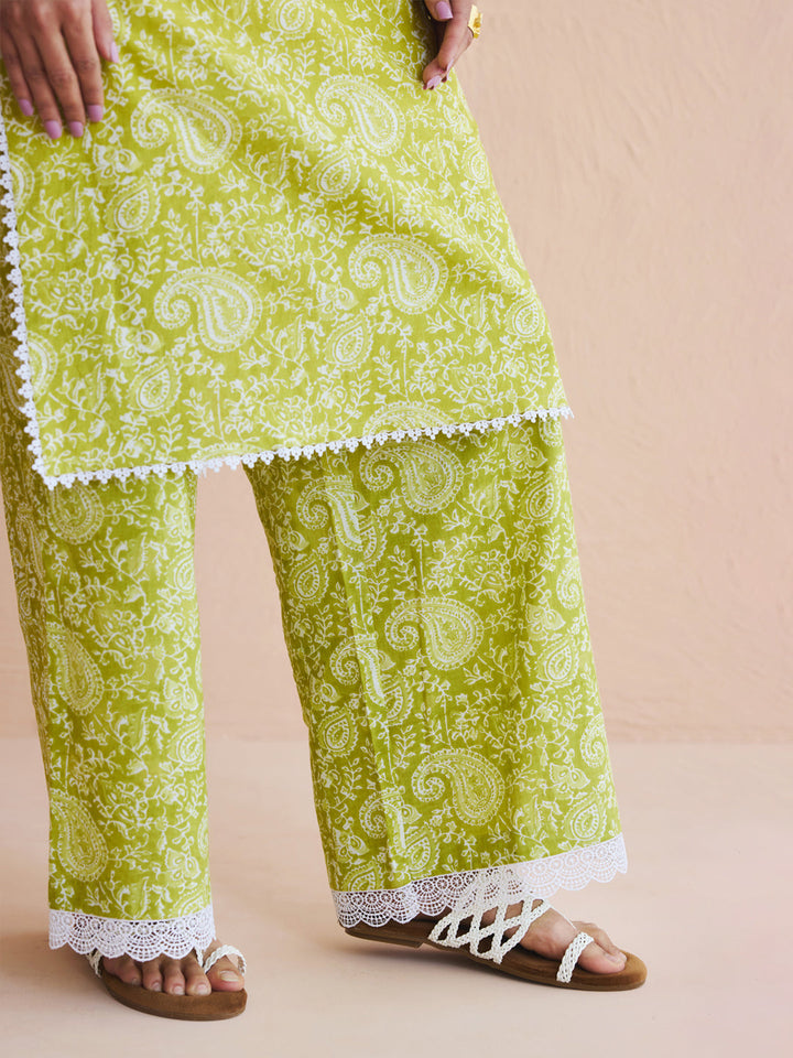 Lime-Green-Cotton-Paisley-Printed-Straight-2-Piece-Kurta-Set