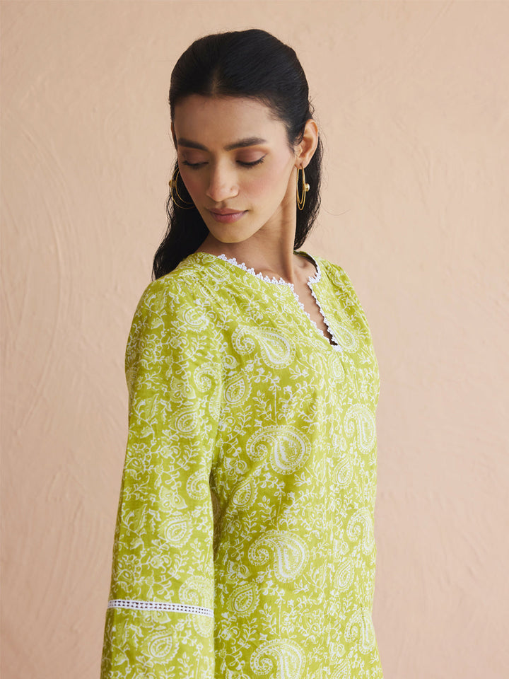 Lime-Green-Cotton-Paisley-Printed-Straight-2-Piece-Kurta-Set