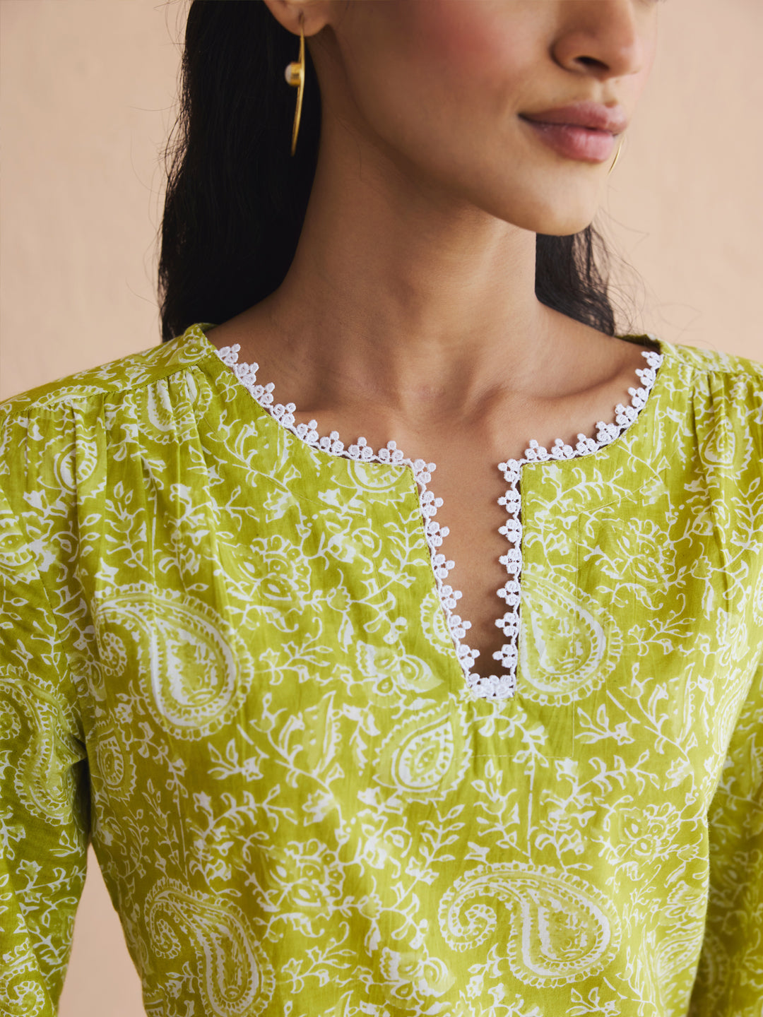 Lime-Green-Cotton-Paisley-Printed-Straight-2-Piece-Kurta-Set