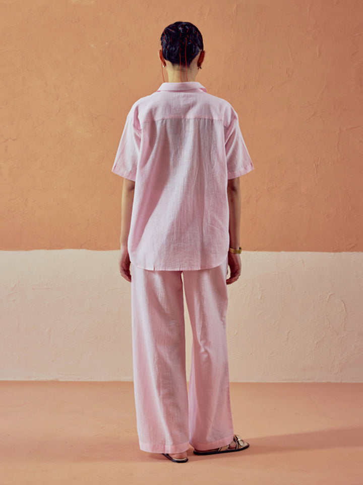 Light Pink Linen-Blend Loose Relaxed Fit Co-Ord Set