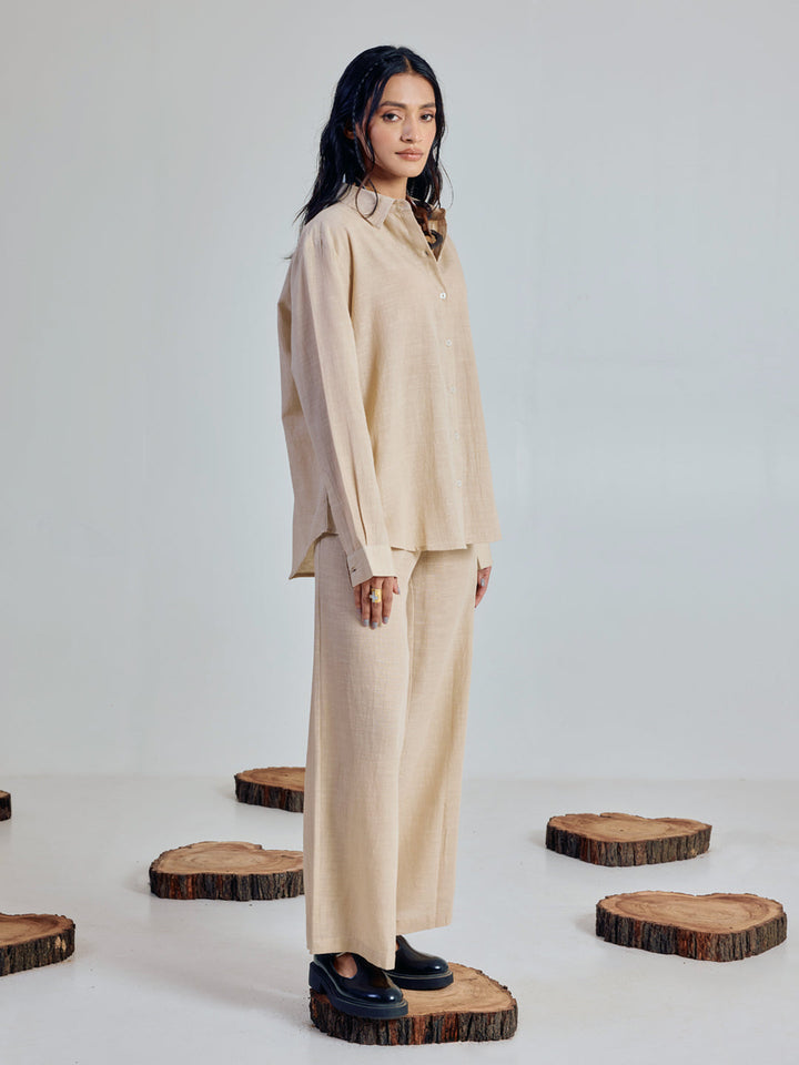 Beige Linen Blend Co-ord Set