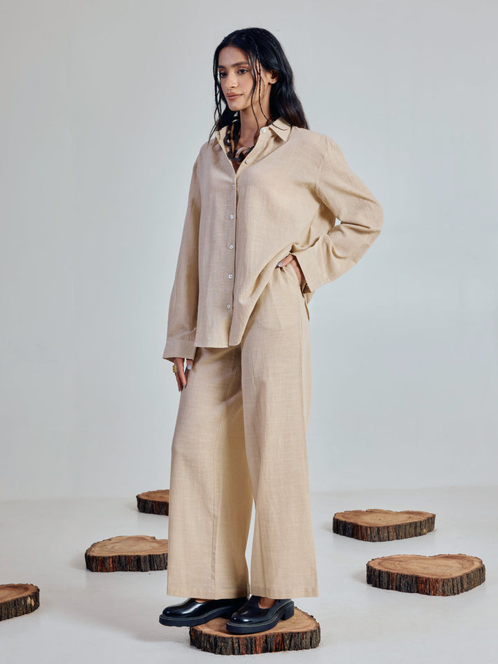 Beige Linen Blend Co-ord Set