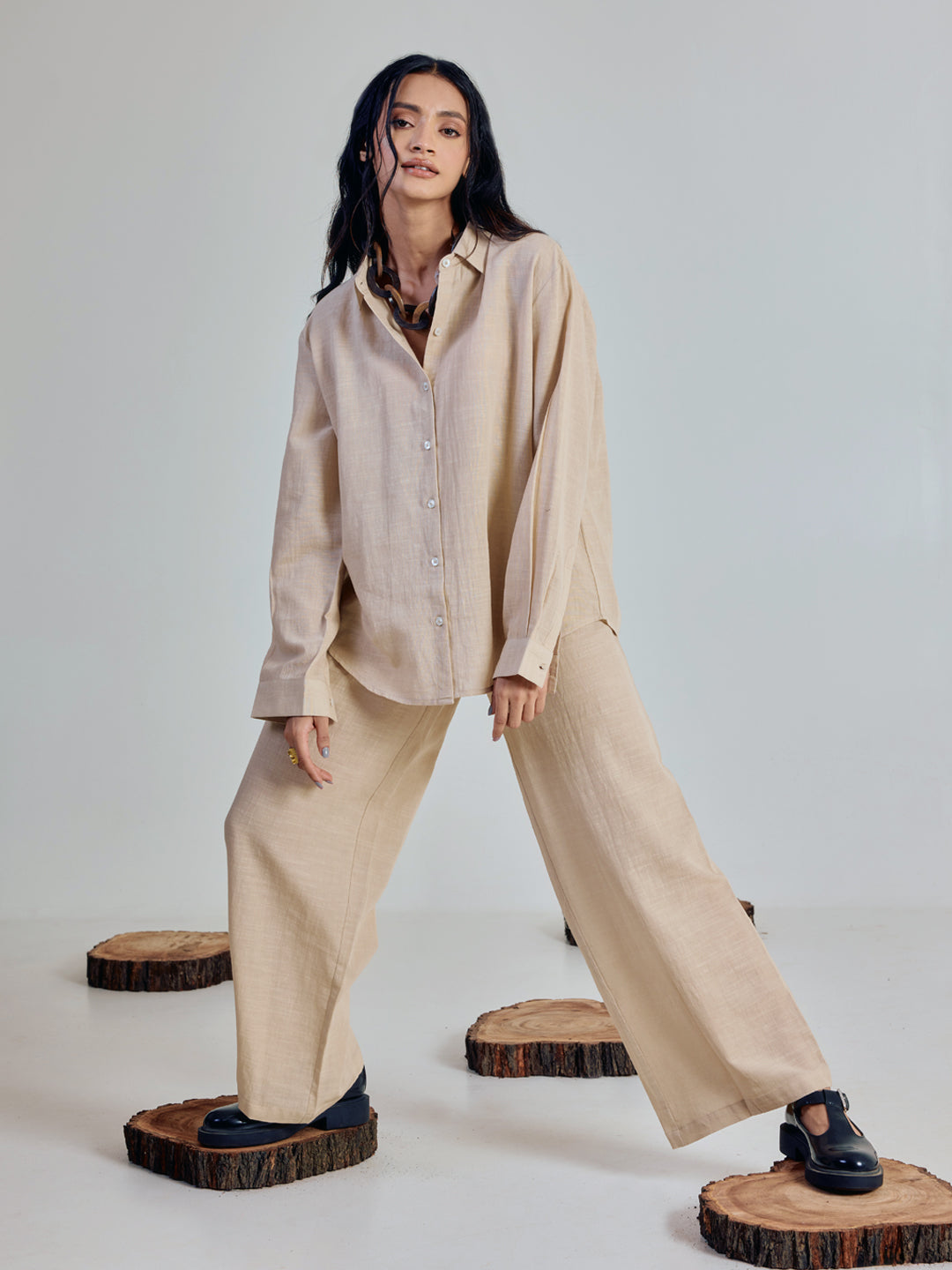 Beige Linen Blend Co-ord Set