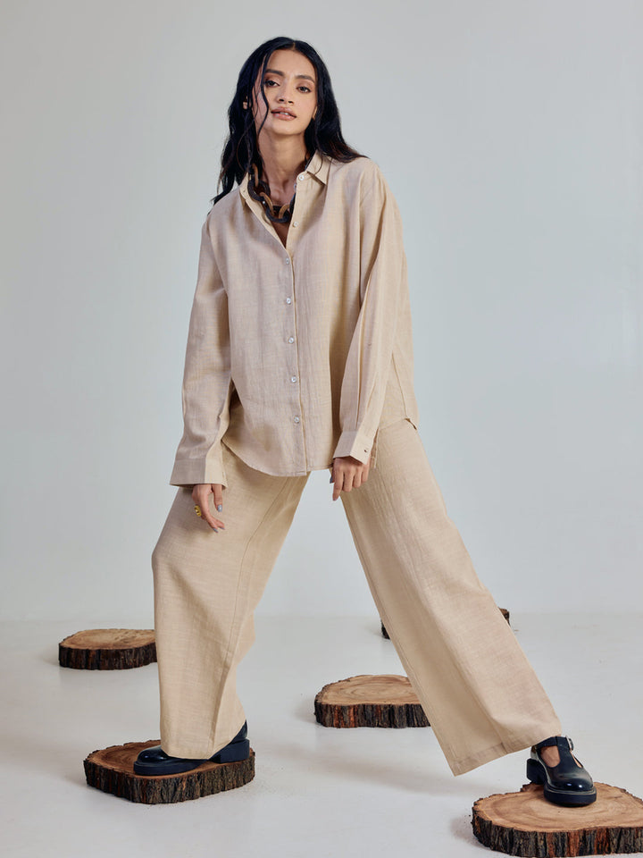 Beige Linen Blend Co-ord Set