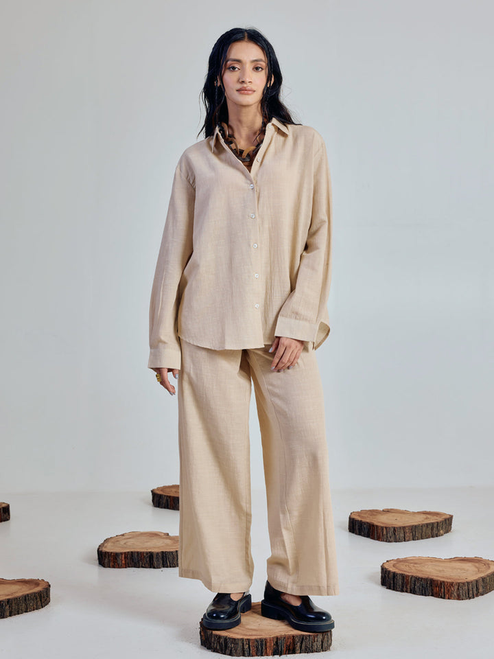 Beige Linen Blend Co-ord Set