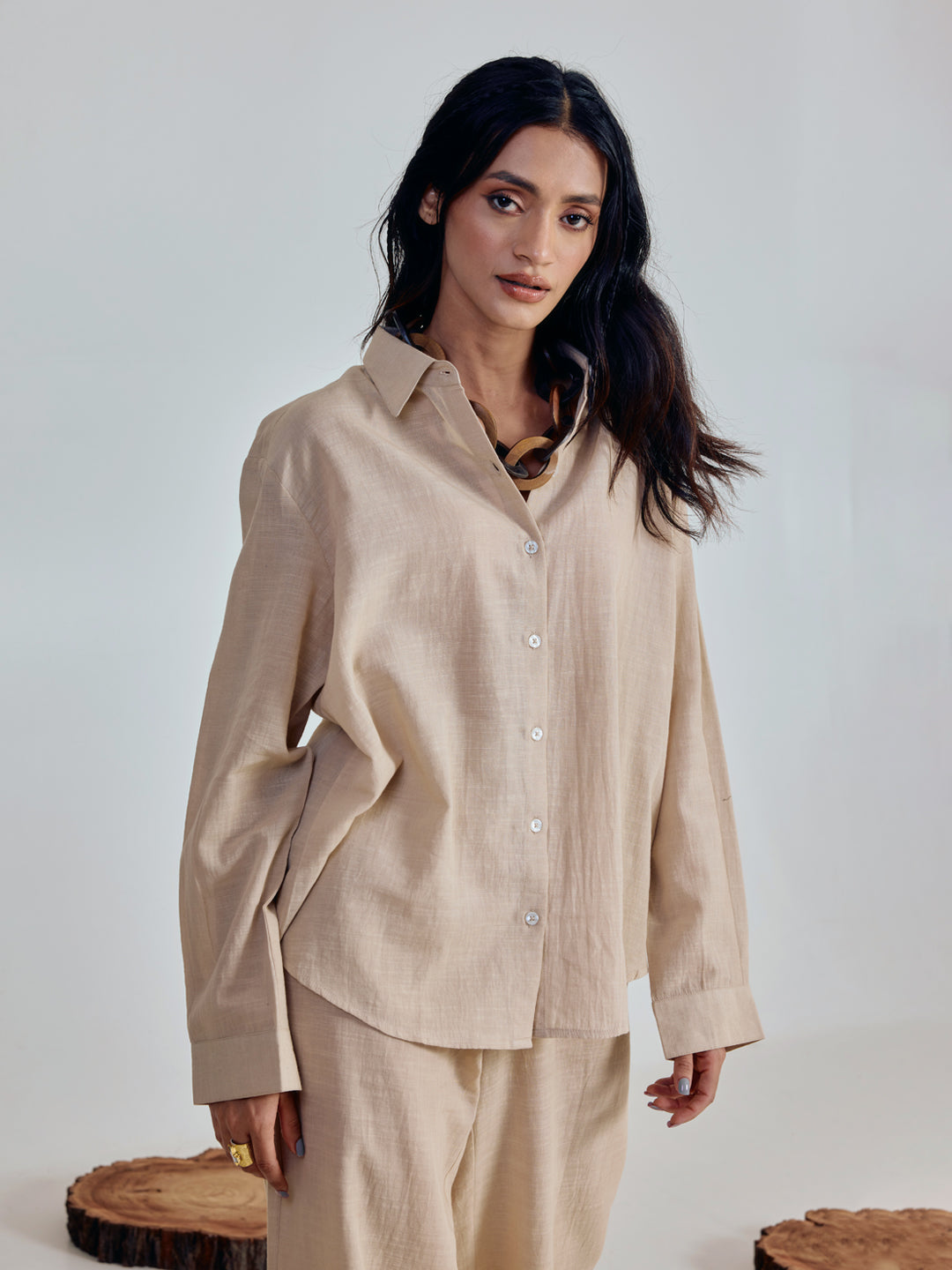 Beige Linen Blend Co-ord Set