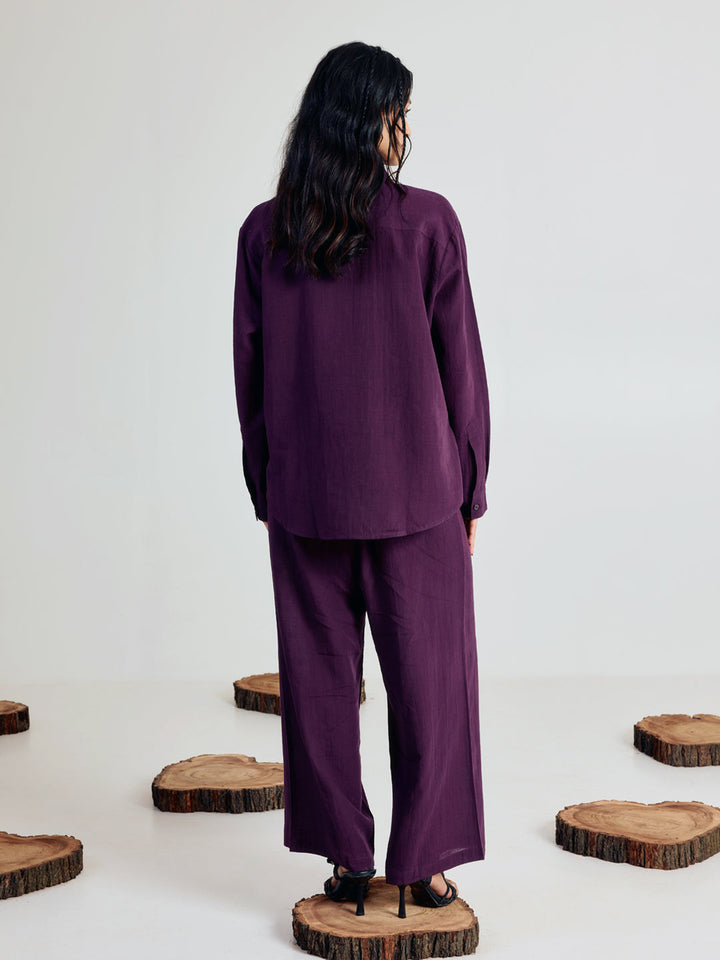 Wine Linen Blend Co-ord Set