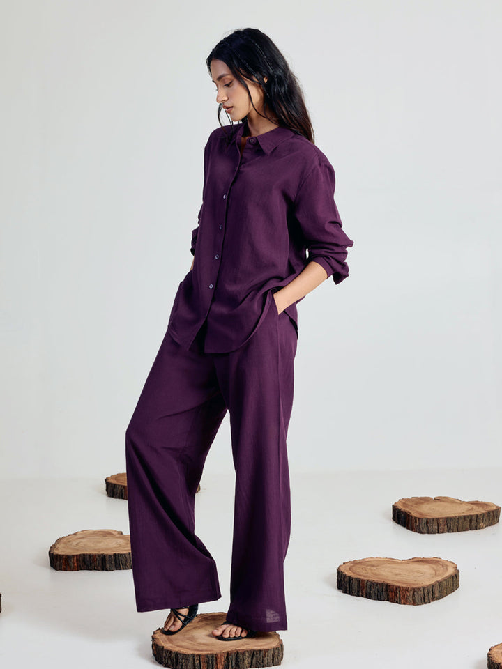 Wine Linen Blend Co-ord Set