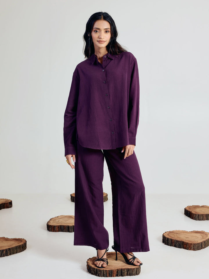 Wine Linen Blend Co-ord Set